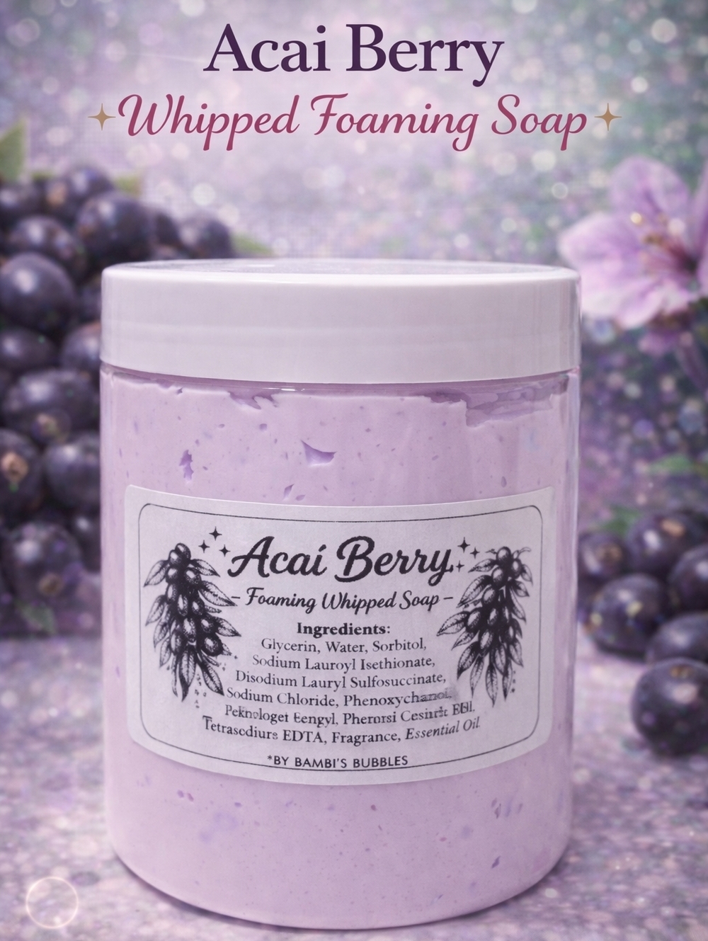 New! Hand Crafted Acai Berry Whipped Foaming Soap 8oz